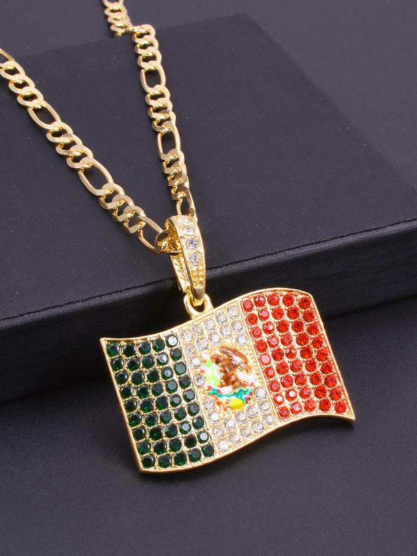 Mexican Flag Design Pendant Necklace, Fashion Rhinestone Decor Necklace for Party, Daily Decor, Trendy All-match & Exquisite Jewelry for Birthday Gift