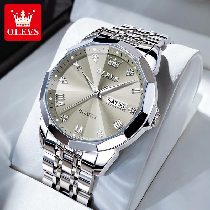 OLEVS Men's Watches Causal Fashion Original Quartz Watch for Man Waterproof Stainless Steel Luminous Date Week Trend Dress Reloj