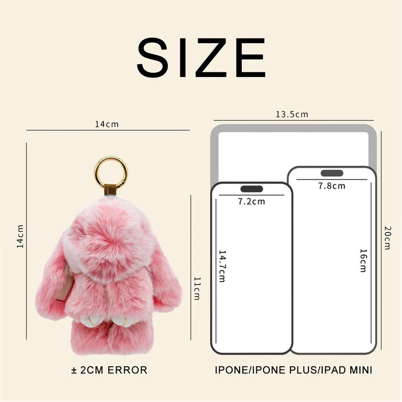 4 Pcs Christmas Bundle -  White & Pink Bunny PomPom Keychain with 2 Red Mini Canvas Tote Bag, Holiday Gift Set