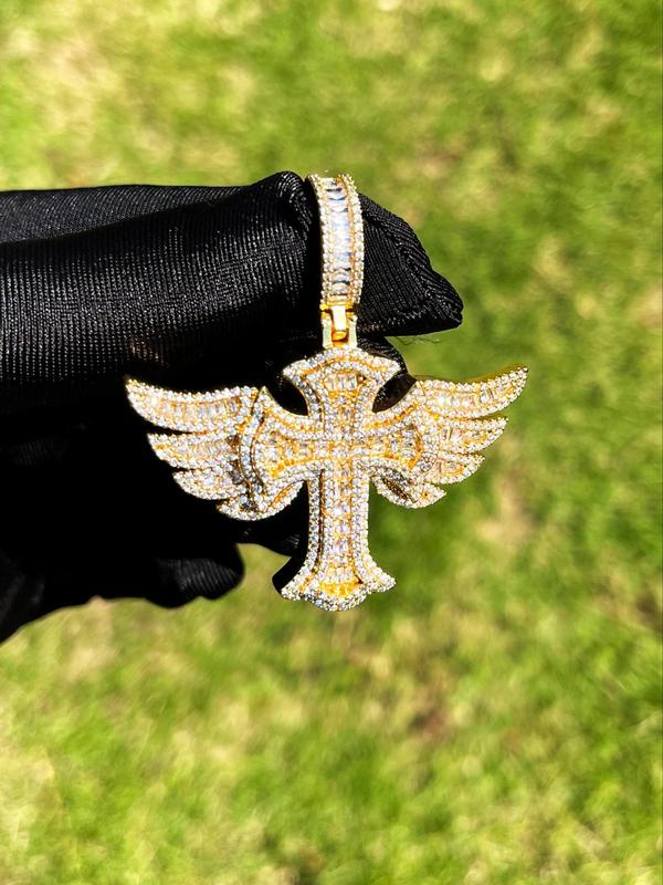 Rhinestone Decorated Cross & Wing Design Pendant, Fashionable Jewelry Accessory for Party, Daily Decor, Trendy All-match & Exquisite Accessory for DIY Jewelry