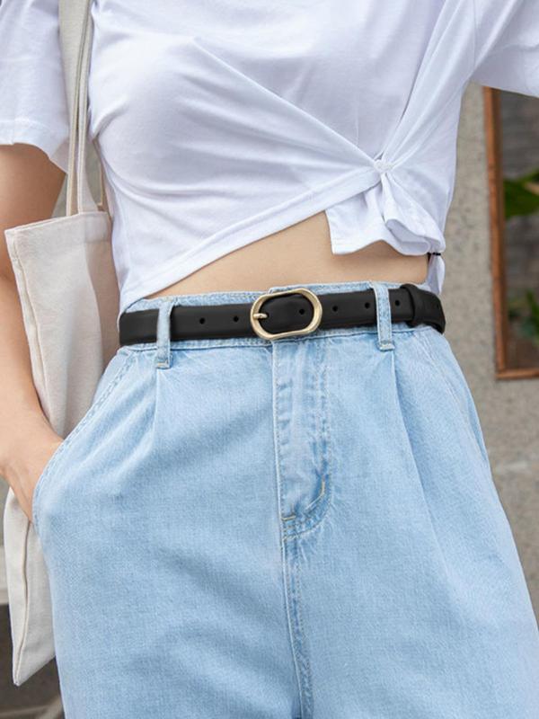 Women's Plain Buckle Belt, Casual Fashion Pu Leather Belt for Jeans & Skirt Shorts, Fashion Belt for Party, Daily Clothing Decor, Trendy All-match & Exquisite Belt for Birthday Gift