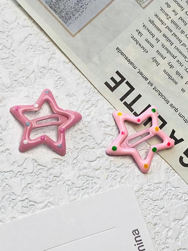 Women's 2pcs Minimalist Cute Plain Stars Decor Hair Clips, Fashionable Hair Accessories For Women For Daily Used