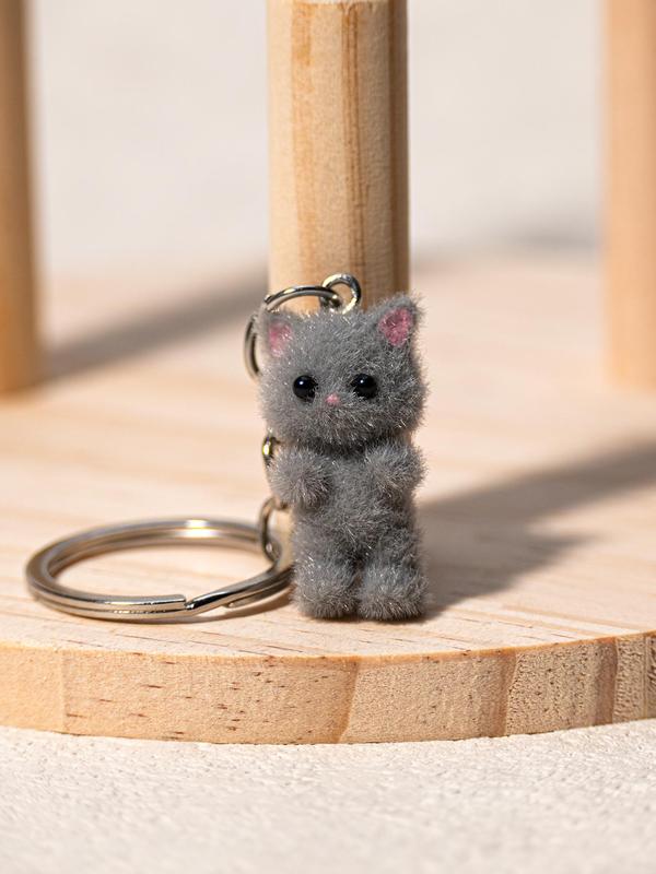 Cute Cat Design Keychain, 3D Animal Design Keychain for Women & Men, Fashion Accessories for Bag & Car Key Decoration, Car Accessories