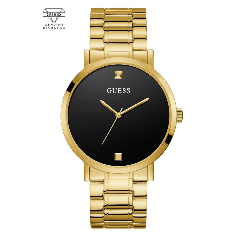 GUESS Female Gold-Tone and Black Diamond Analog Watch