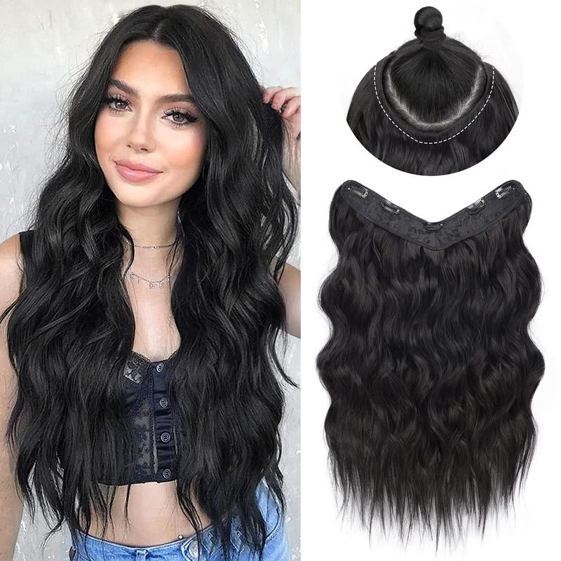 AISI HAIR Clip in Hair Extensions Long Wavy U-Shaped Hair Extension with 5 Secure Clips Synthetic Hairpieces for Women