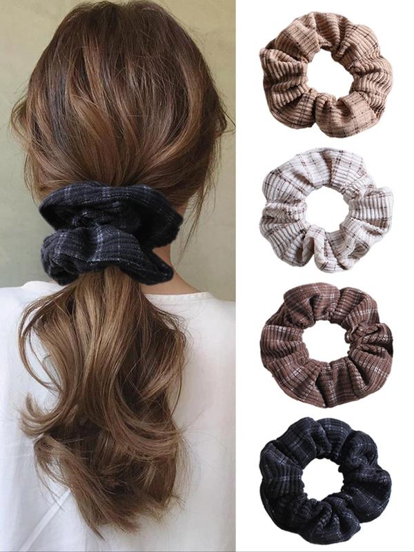 Solid Color Stripe Hair Scrunchies, High Stretch Hair Tie, Hair Accessories for Women & Girls, Minimalist Headwear Suitable for Thick Hair