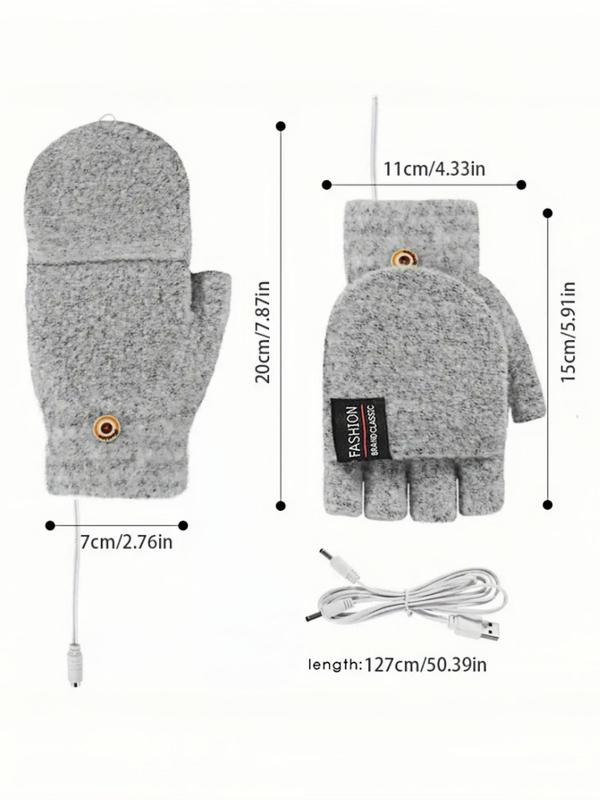 Unisex Casual Letter Label Patched Design Warm Heated Gloves, Soft Comfortable Knitted Gloves, Fashionable Gloves for Fall & Winter