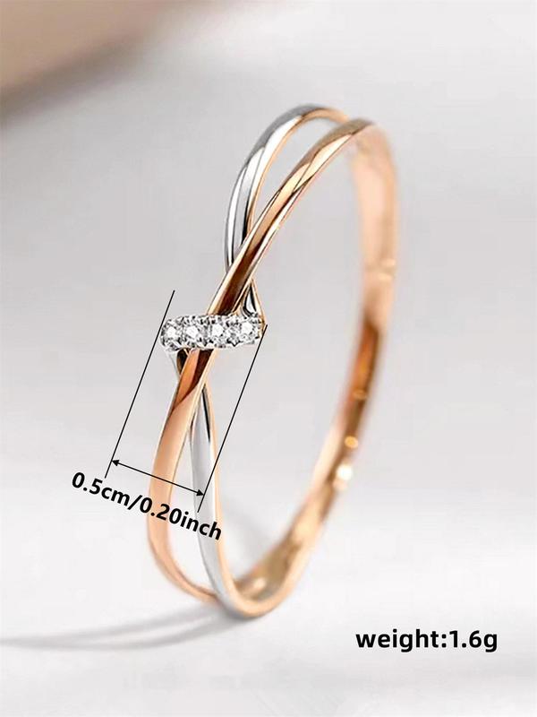 Simple Rhinestone Decorated Criss Cross Design Ring, Fashion Accessories for Women, Trendy All-match & Exquisite Jewelry for Birthday Gift