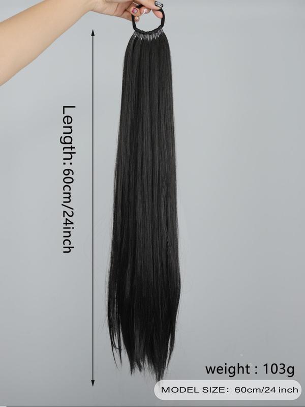 24 Inch Elastic Band Wrap Around Long Straight Ponytail Extension, Synthetic Ponytail Extensions for Women, Striking Natural Fluffy Wigs for Daily, Cosplay, Anime Or Costume Party, Birthday Gifts