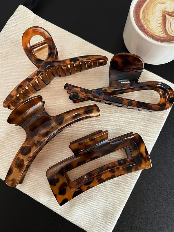 Vintage Tortoiseshell Pattern Hair Claws, Fashionable Hollow Out Design Hair Accessories for Women & Girls, Casual Versatile Hair Claw Clips for Daily Life