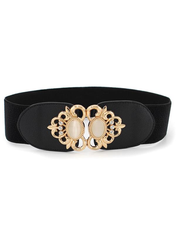 Women's Elegant Rhinestone Decorated Wide Belt, Trendy Elastic Symmetrical Buckle Belt for Jeans & Dress, Fashion Accessories for Daily Use