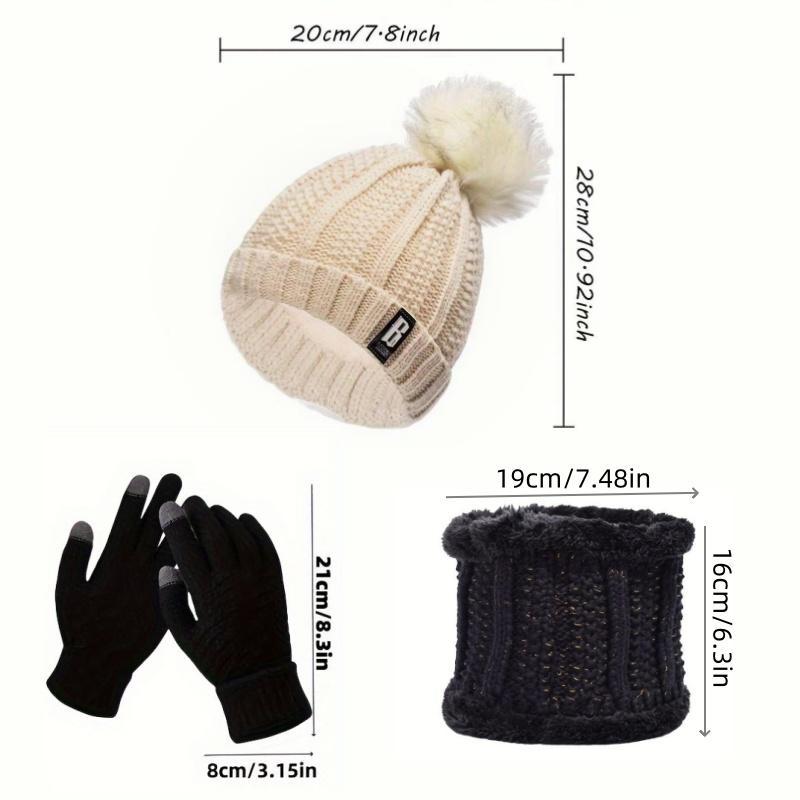 Women's Knit Hat & Neck Gaiter & Gloves Set, Solid Color Touch Screen Gloves & Beanie Hat & Neck Gaiter, Sports & Outdoor Hats for Fall & Winter