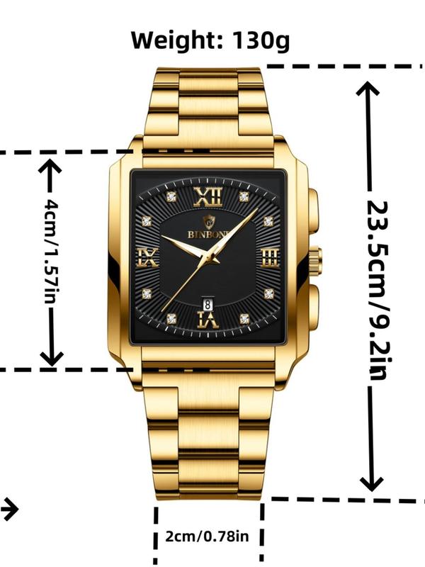 Men's Business Fashion Rhinestone Decorated Analog Quartz Watch, Waterproof Calendrier Watch for Party, Daily  Decor, Trendy Watch for Birthday Gift with Box