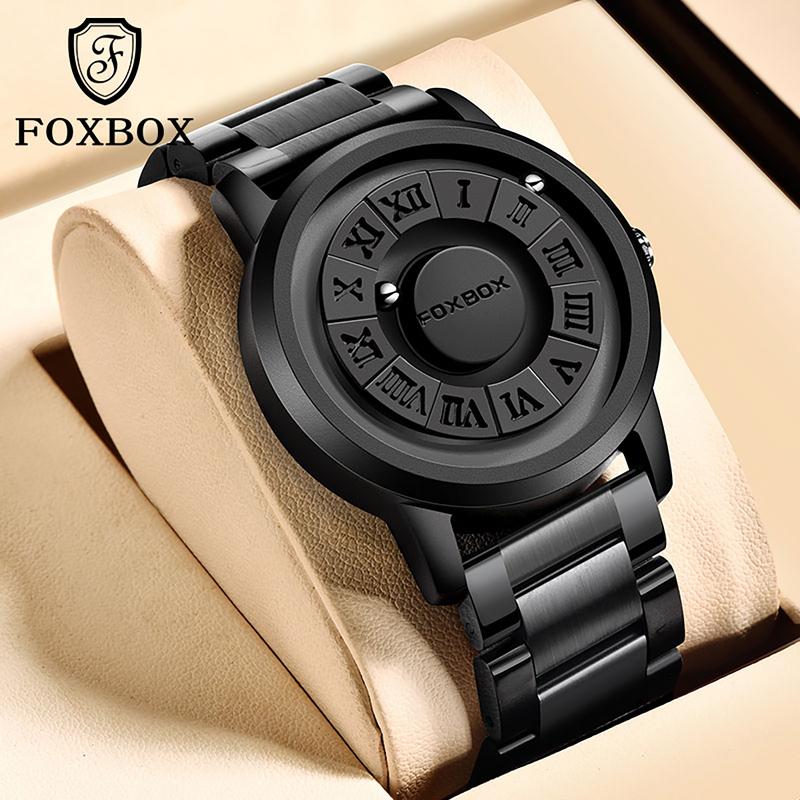 FOXBOX New Concept Design with no Watch Crystal and Magnetic Powered Roman Numerals Unisex Fashion Watch