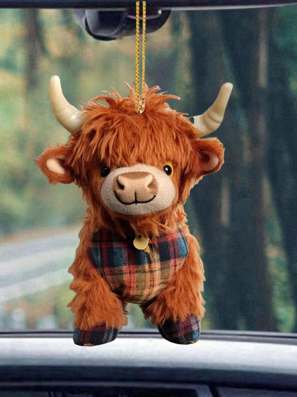 Creative Highland Cow Design Charms, Cute Cartoon Animal Design Contrast Faux Fur Hanging Ornaments for Car Decoration, Bag Charm, Keychain Decoration