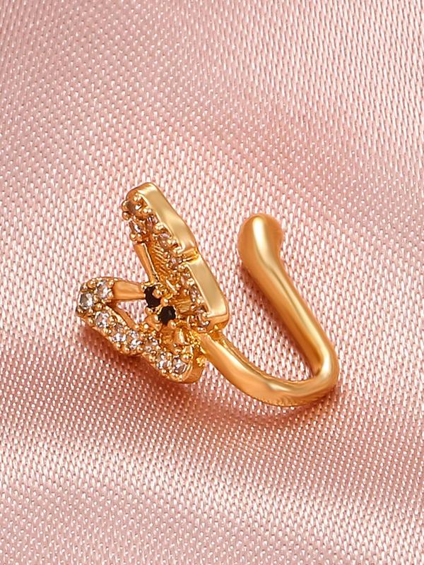 Rhinestone Butterfly Decor Nose Ring, U-shaped Fake Nose Ring, Summer 2024 Body Designer Piercing Jewelry for Women & Girls