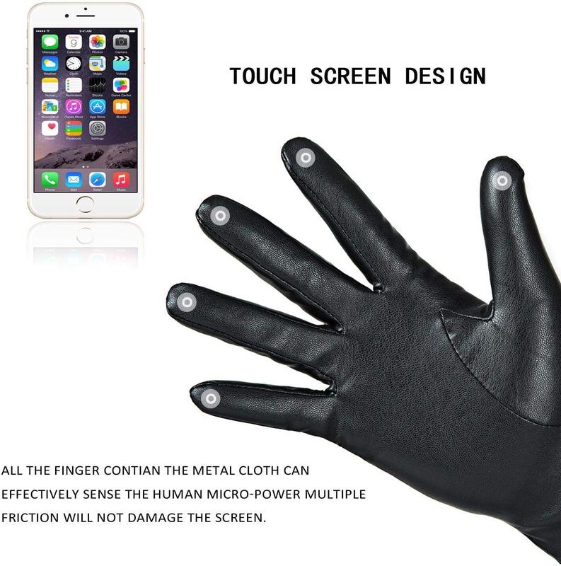 Winter Leather Gloves for Women, Wool Fleece Lined Warm Gloves, Touchscreen Texting Thick Thermal Snow Driving Gloves