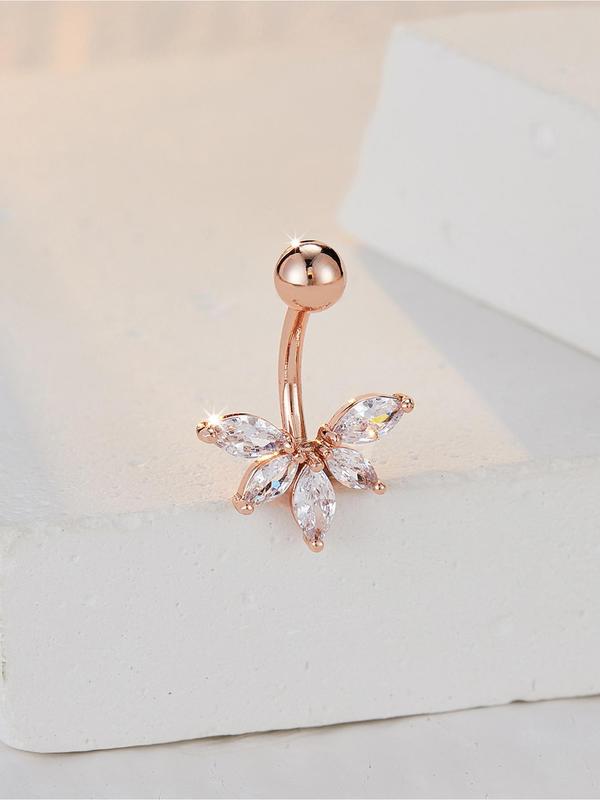 Rhinestone Decorated Belly Button Ring, Fashion Leaf Design Belly Piercing For Women, Fashion Accessories For Women