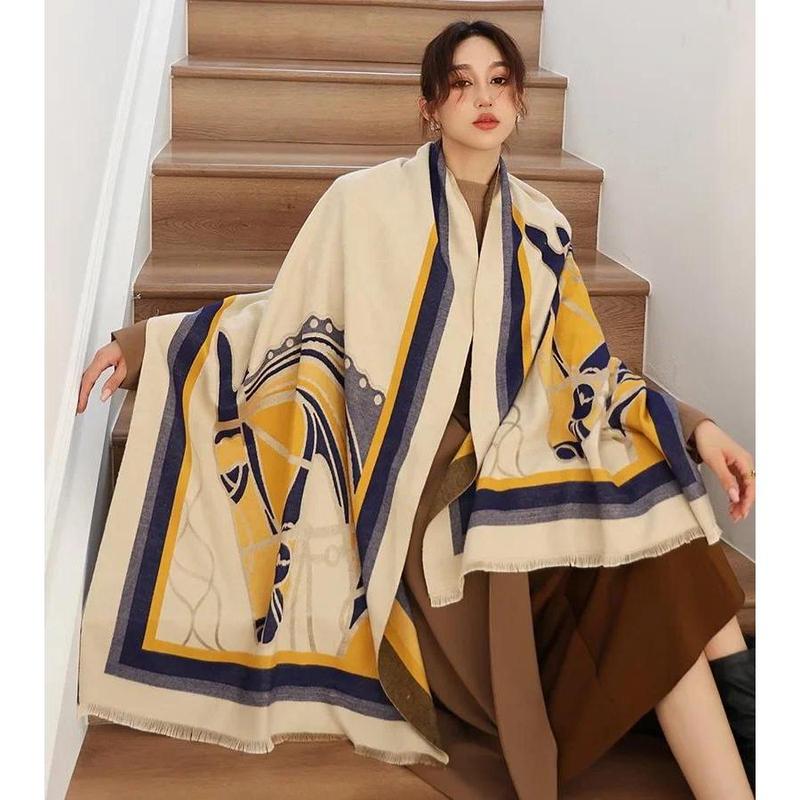 Luxury Winter Cashmere Scarf Women 2024 Design Warm Pashmina Blanket Horse Scarves Female Shawl Wraps Thick Foulard Bufanda