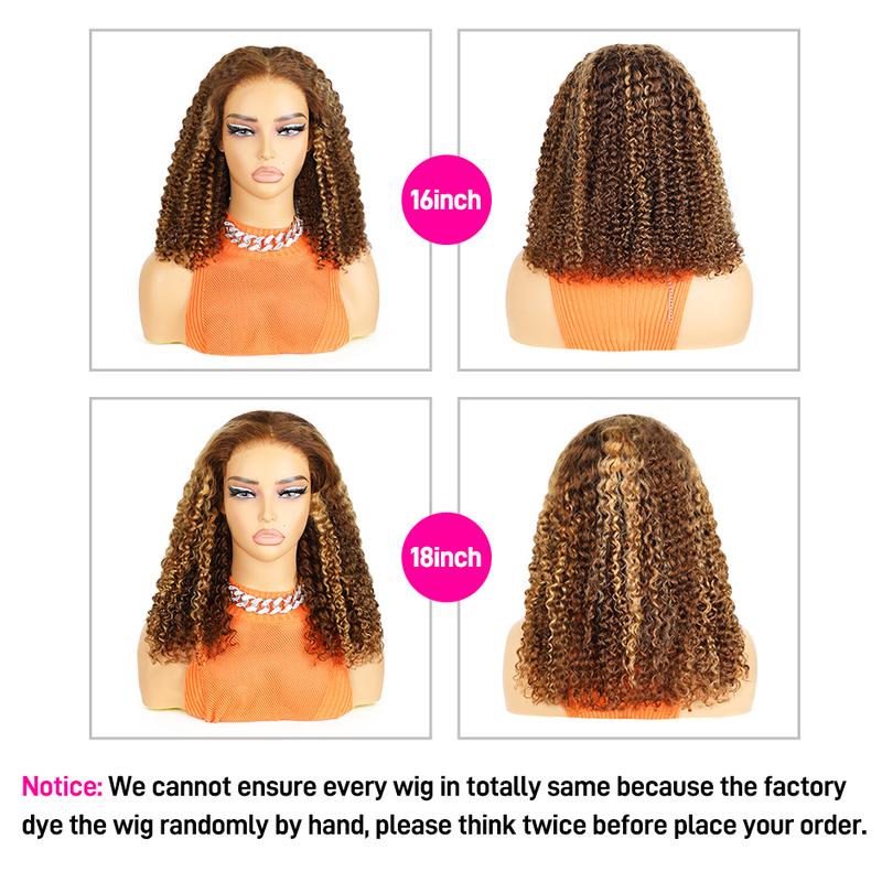 FORGIRLFOREVER 4 27 Highlight Bob Wig 6x4 Kinky Curly Wear Go Glueless Wig Pre-Plucked Pre-Cut Afro Curly Lace Front Closure Human Hair Wigs