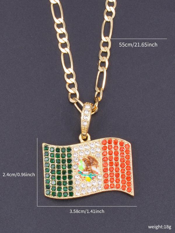 Mexican Flag Design Pendant Necklace, Fashion Rhinestone Decor Necklace for Party, Daily Decor, Trendy All-match & Exquisite Jewelry for Birthday Gift