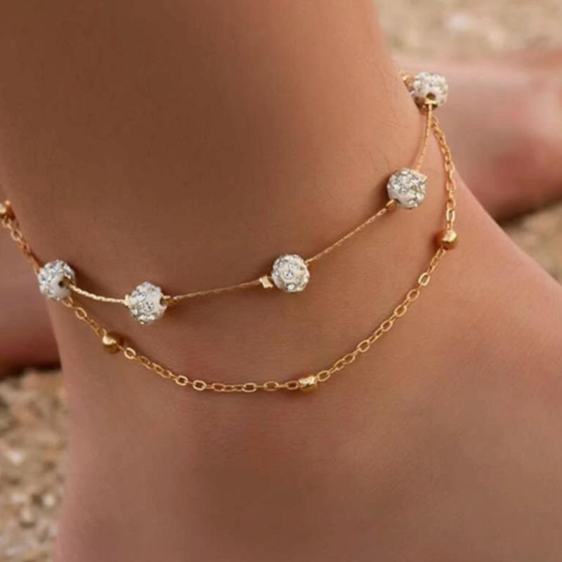 Cubic Zirconia Ball Decor Layered Anklet DCT1057