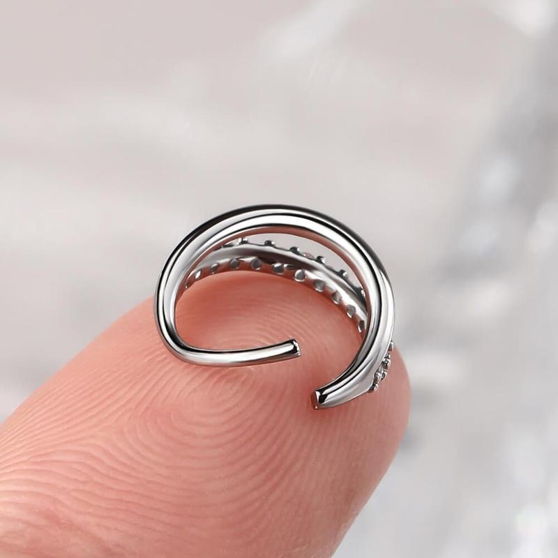 Oufer 20G 8MM Half Plain Half CZ Seamless Nose Hoop Ring 316L Stainless Steel