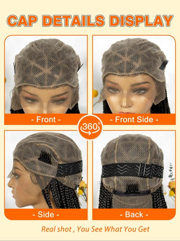 38 Inch Long Box Braids Curly Lace Wigs for Women, Gorgeous Fluffy Wigs with Baby Hair, Synthetic Braided Full Lace Wigs for Party, Daily Use