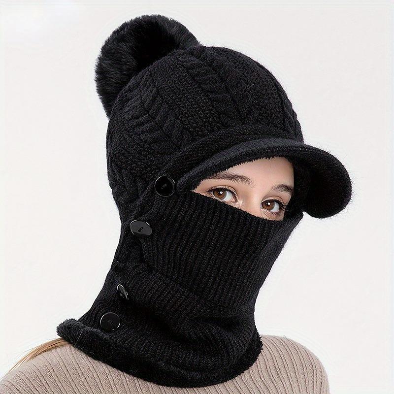 Women's Knit Hat & Scarf Set, One-piece Windproof & Comfortable Face Cover, Outdoor Sports Hat & Scarf for Women