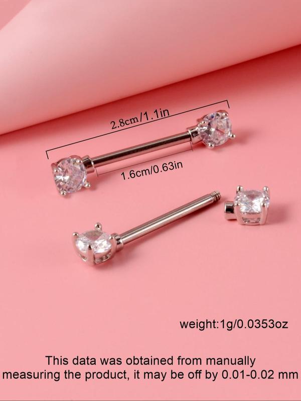 Rhinestone Decorated Nipple Ring (1 Pair), Body Piercing for Women & Men, Fashion Jewelry for Party, Daily Clothing Decor, Trendy Barbell Design All-match & Exquisite Jewelry for Unisex Birthday Gift