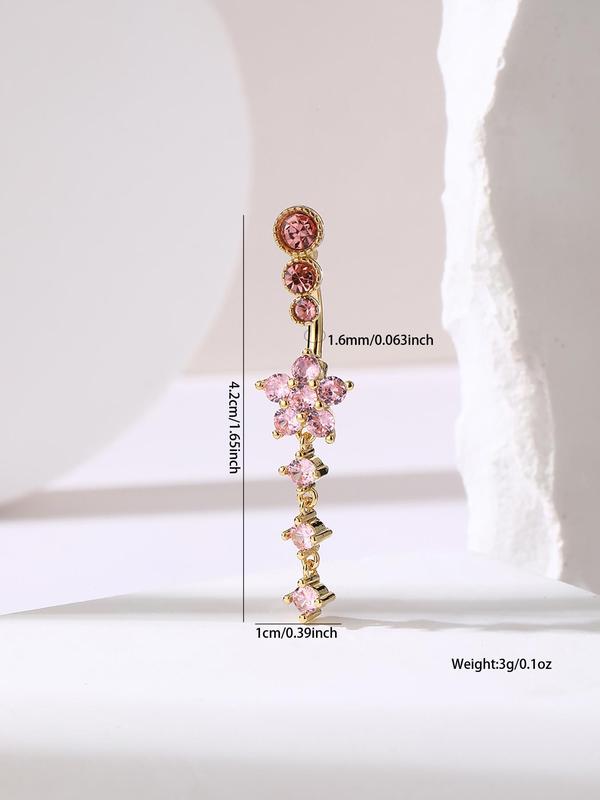 Flower Design Belly Ring, Elegant Rhinestone Decor Belly Piercing Jewelry for Women, Fashion Accessories for Party, Daily Clothing Decor