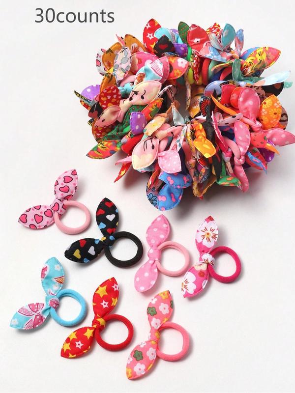 Random Color Cute Bowknot Design Hair Ties, 30pcs Colorful Ponytail Holders for Women & Girls, Fashion Hair Accessories for Party, Daily Hairstyle Decor