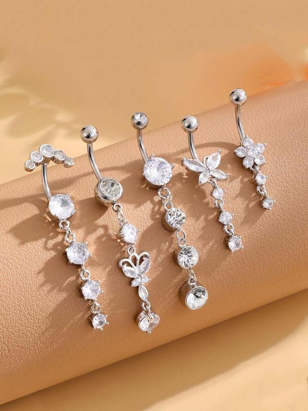 Women's Elegant Butterfly & Flower Design Belly Rings, Stainless Steel Belly Button Rings, Cute Trendy Belly Piercing Jewelry, Fashion Body Jewelry for Party & Daily Decor, Coquette Accessory