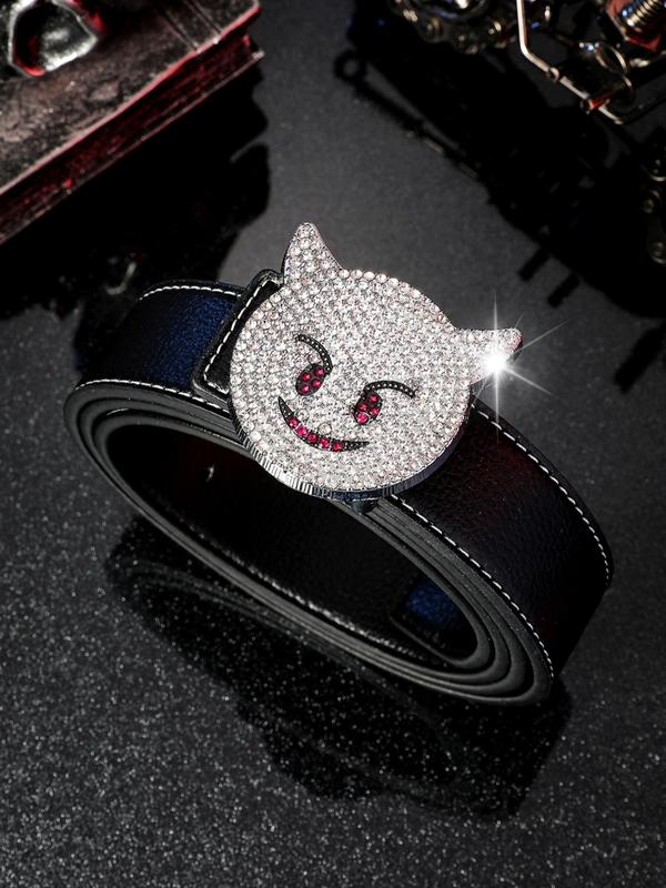 Men's Street Style Rhinestone Decorated PU Leather Belt, Cat Design Trendy Buckle Belt, Fashionable Clothes Accessories for Daily & Party Decoration