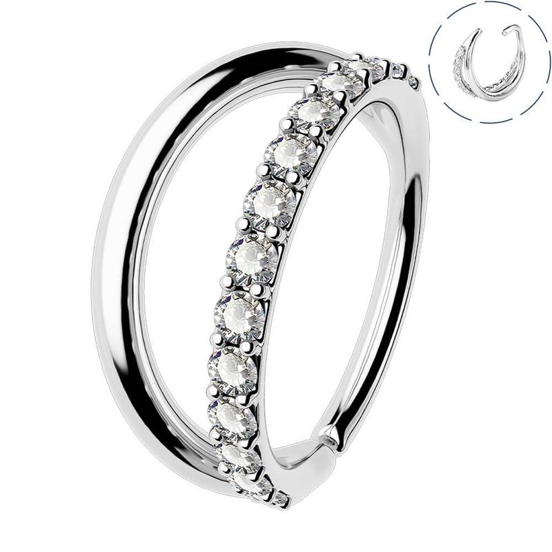 Oufer 20G 8MM Half Plain Half CZ Seamless Nose Hoop Ring 316L Stainless Steel