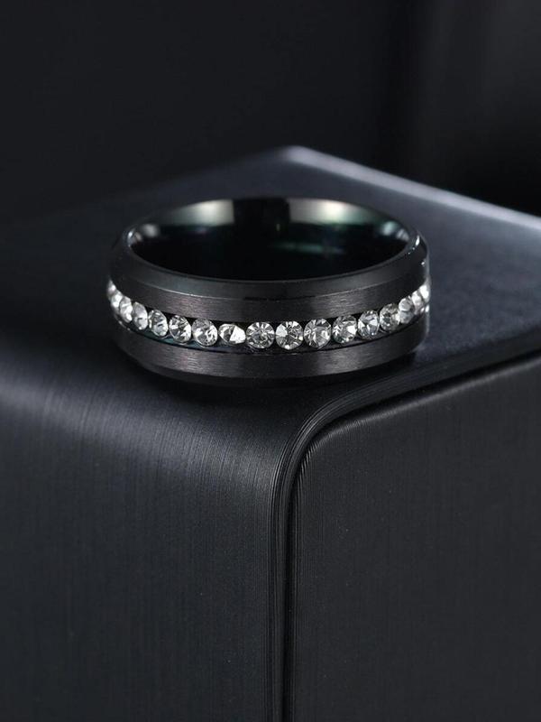 Fashion Elegant Rhinestone Decorated Couple Statement Ring, 2pcs set Engagement Stackable Matching Rings for Couple, Trendy Stainless Steel Jewelry, Ideal Holiday Gift for Men and Women, with Box