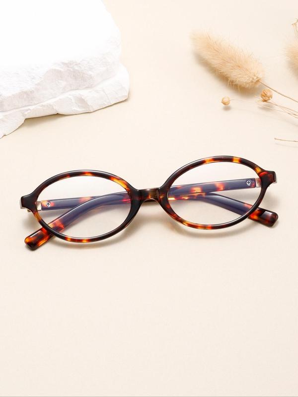 Tortoiseshell Print Oval Frame Eyeglasses, Trendy Casual Full Rim Eyeglasses for Everyday Use, Fashion Accessories for Outdoor Activities