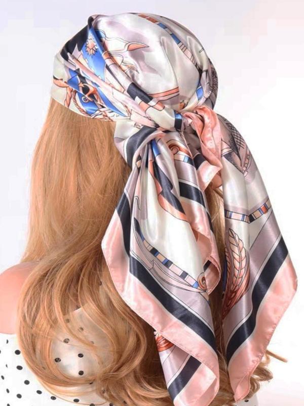 Women's Elegant Chain Print Headscarf, Fashionable Retro Breathable Square Scarf, Casual Trendy Vintage Headscarf for Daily Life for Women & Girls