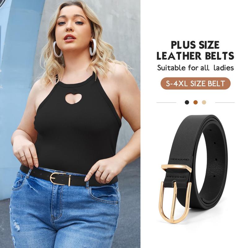 2 Pack Plus Size Women Leather Belts for Jeans Pants Dresses Fashion Gold Buckle Ladies Waist Belts Black Brown New