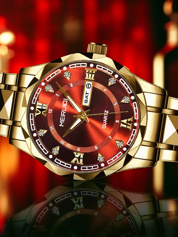 Men's Business Fashion Round Dial Analog Quartz Watch with Calendar, Fashion Watch for Party, Daily Decor, Trendy All-match & Exquisite Watch for Birthday Gift