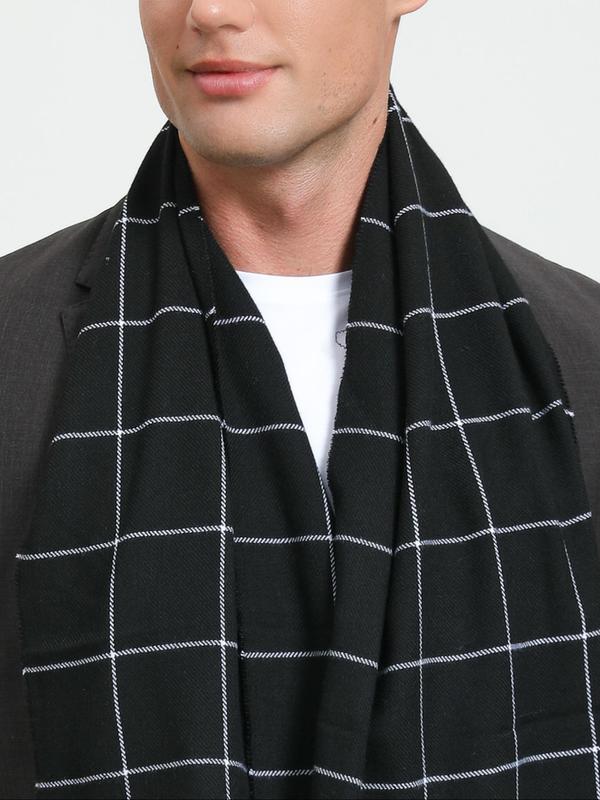 Men's Plaid Pattern Tassel Decor Scarf, Casual Soft Warm Shawl for Fall & Winter, Fashion Accessories for Men