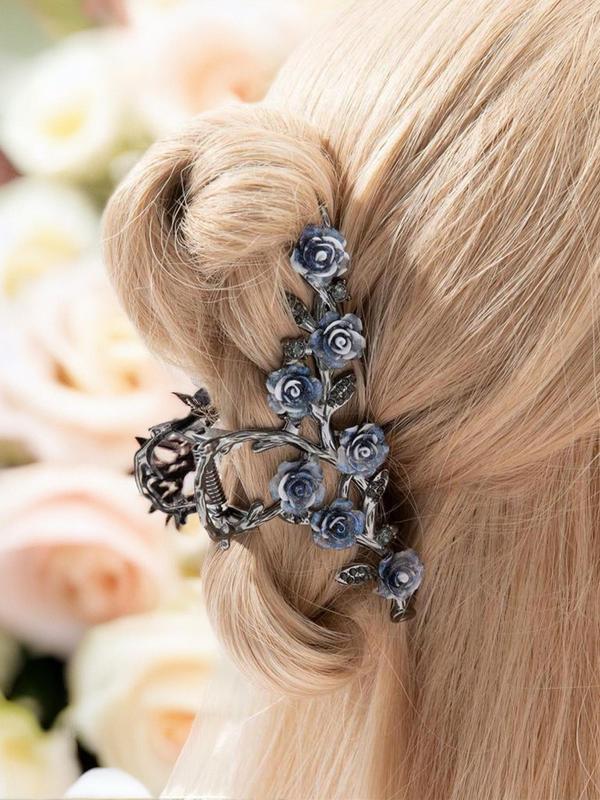 Summer Vintage Elegant Rose Design Hair Claw Clip For Women, Fashion All-match Hair Accessories, Daily Decoration