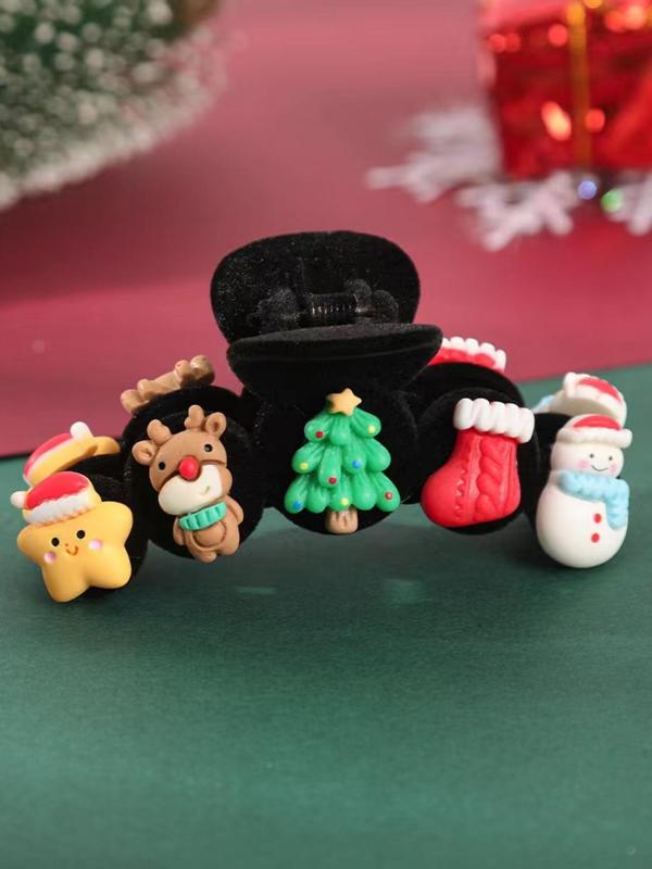 Cute Cartoon Christmas Themed Hair Claw, Colorblock Hair Accessories for Women & Girls, Minimalist Headwear Suitable for Thick Hair