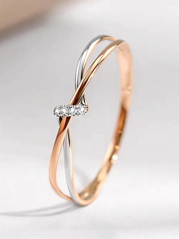 Simple Rhinestone Decorated Criss Cross Design Ring, Fashion Accessories for Women, Trendy All-match & Exquisite Jewelry for Birthday Gift