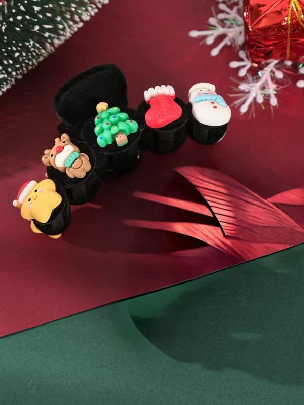 Cute Cartoon Christmas Themed Hair Claw, Colorblock Hair Accessories for Women & Girls, Minimalist Headwear Suitable for Thick Hair