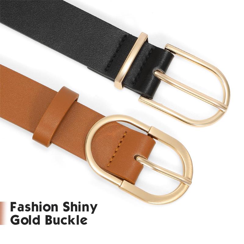 2 Pack Plus Size Women Leather Belts for Jeans Pants Dresses Fashion Gold Buckle Ladies Waist Belts Black Brown New