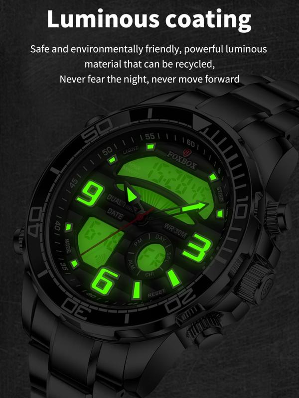 Men's Classic Business Digital Quartz Watch, Fashionable Round Dial Analog-digital Watch with Luminous Dial, Waterproof Watch with Date Display Function, Perfect Gifts for Men, with Box