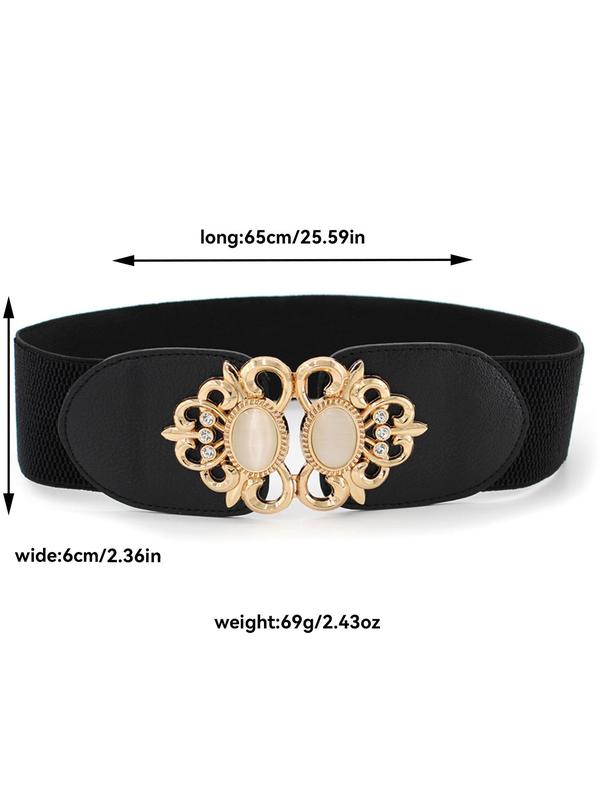 Women's Elegant Rhinestone Decorated Wide Belt, Trendy Elastic Symmetrical Buckle Belt for Jeans & Dress, Fashion Accessories for Daily Use