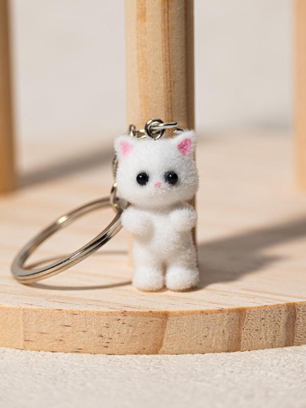 Cute Cat Design Keychain, 3D Animal Design Keychain for Women & Men, Fashion Accessories for Bag & Car Key Decoration, Car Accessories