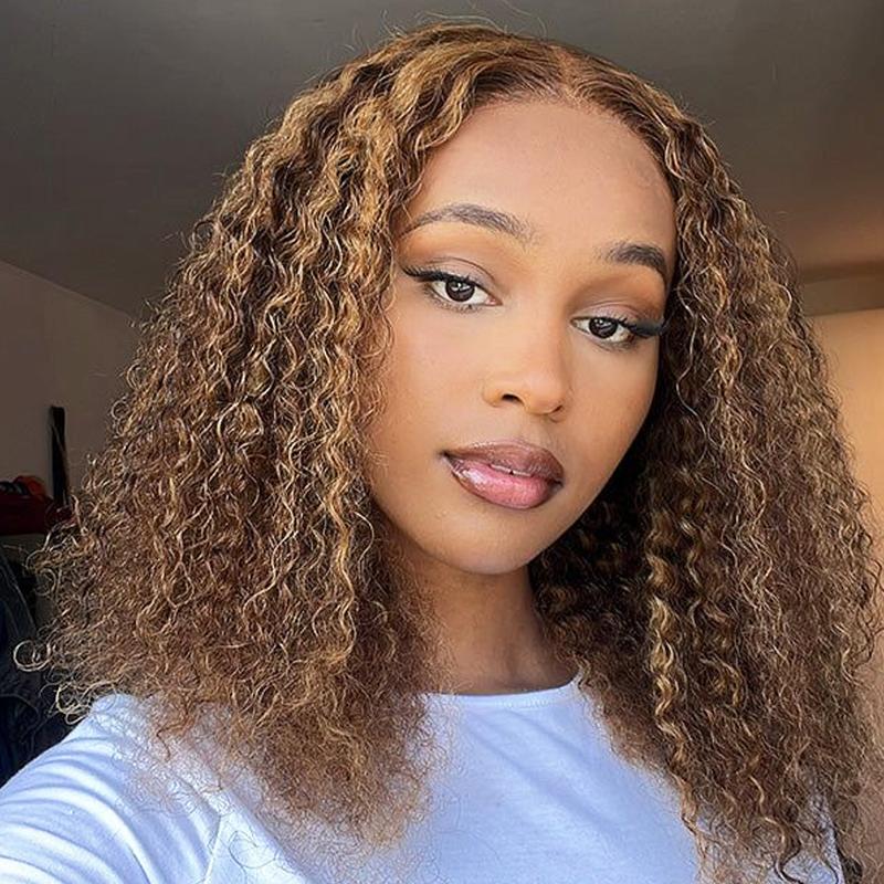 FORGIRLFOREVER 4 27 Highlight Bob Wig 6x4 Kinky Curly Wear Go Glueless Wig Pre-Plucked Pre-Cut Afro Curly Lace Front Closure Human Hair Wigs